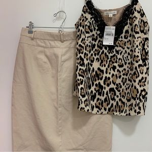 Ann Taylor Petite Pencil Skirt Khaki Size 10P Pockets Slit Tan
